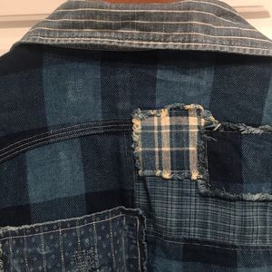 Patch denim polo shirt